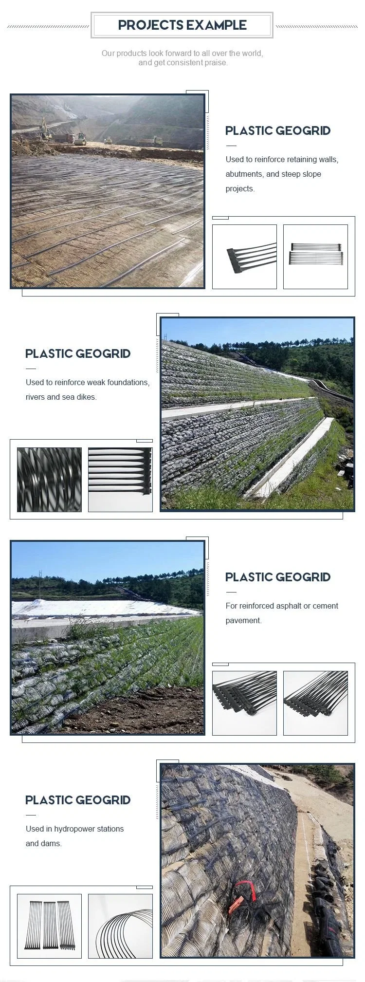 HDPE Uniaxial Plastic Geogrid/ PP Biaxial Geogrid/Two-Way Plastic Geogrid for Earthwork Construction